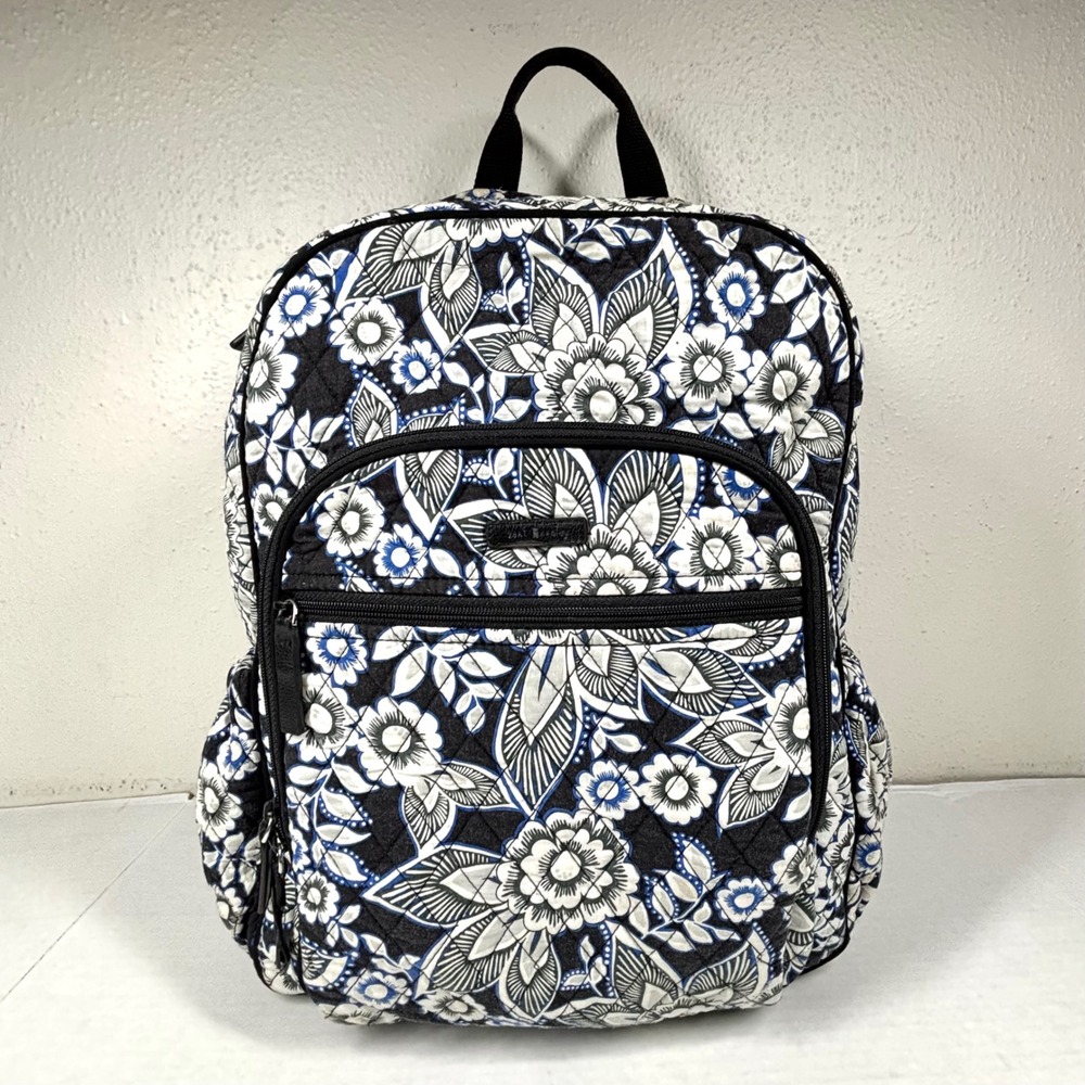 Vera Bradley Backpack Floral Quilted Black White Blue Everyday Travel School‎